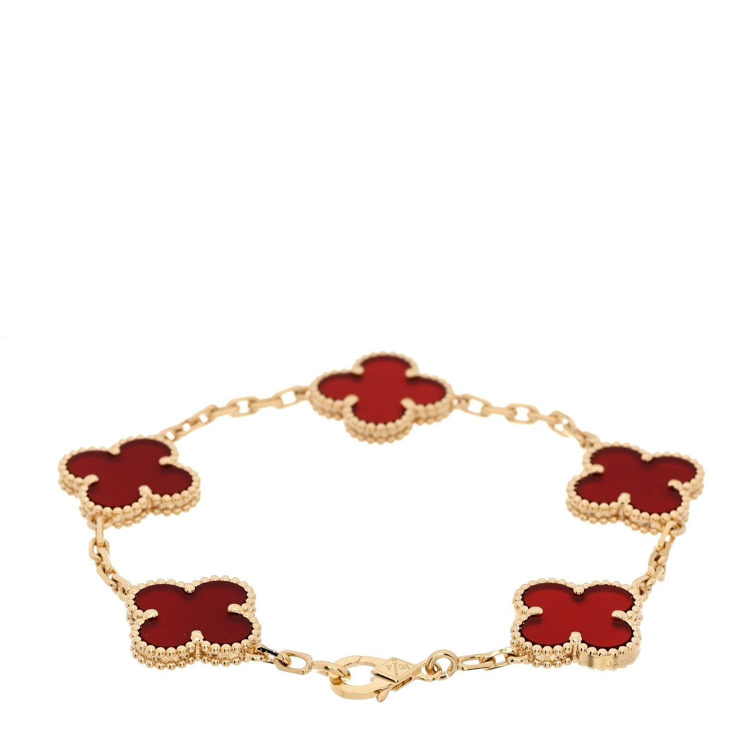 18K Yellow Gold Carnelian 5 Motifs Vintage Alhambra Bracelet