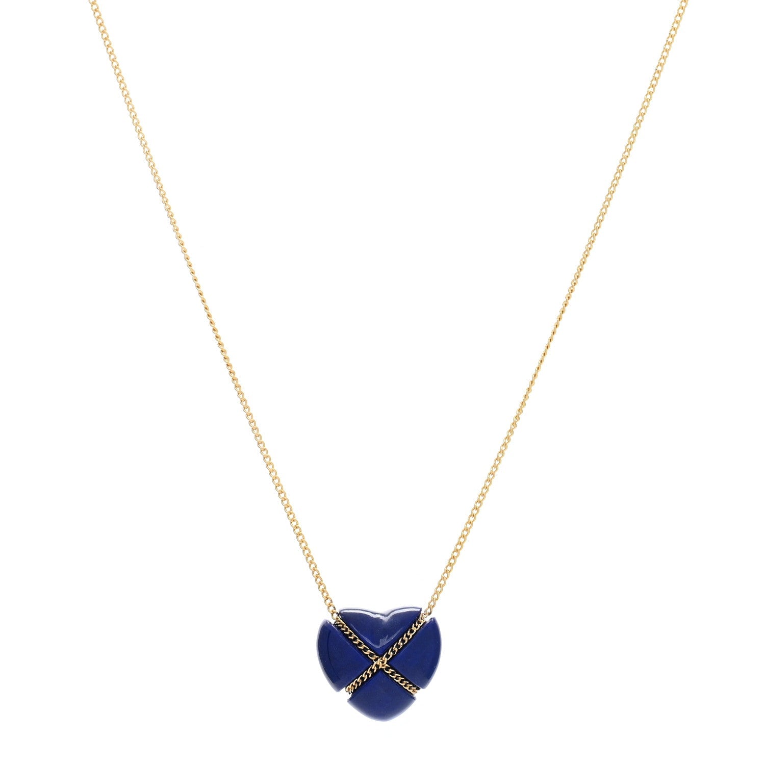 18K Yellow Gold Lapis Lazuli Crossover Heart Pendant Necklace