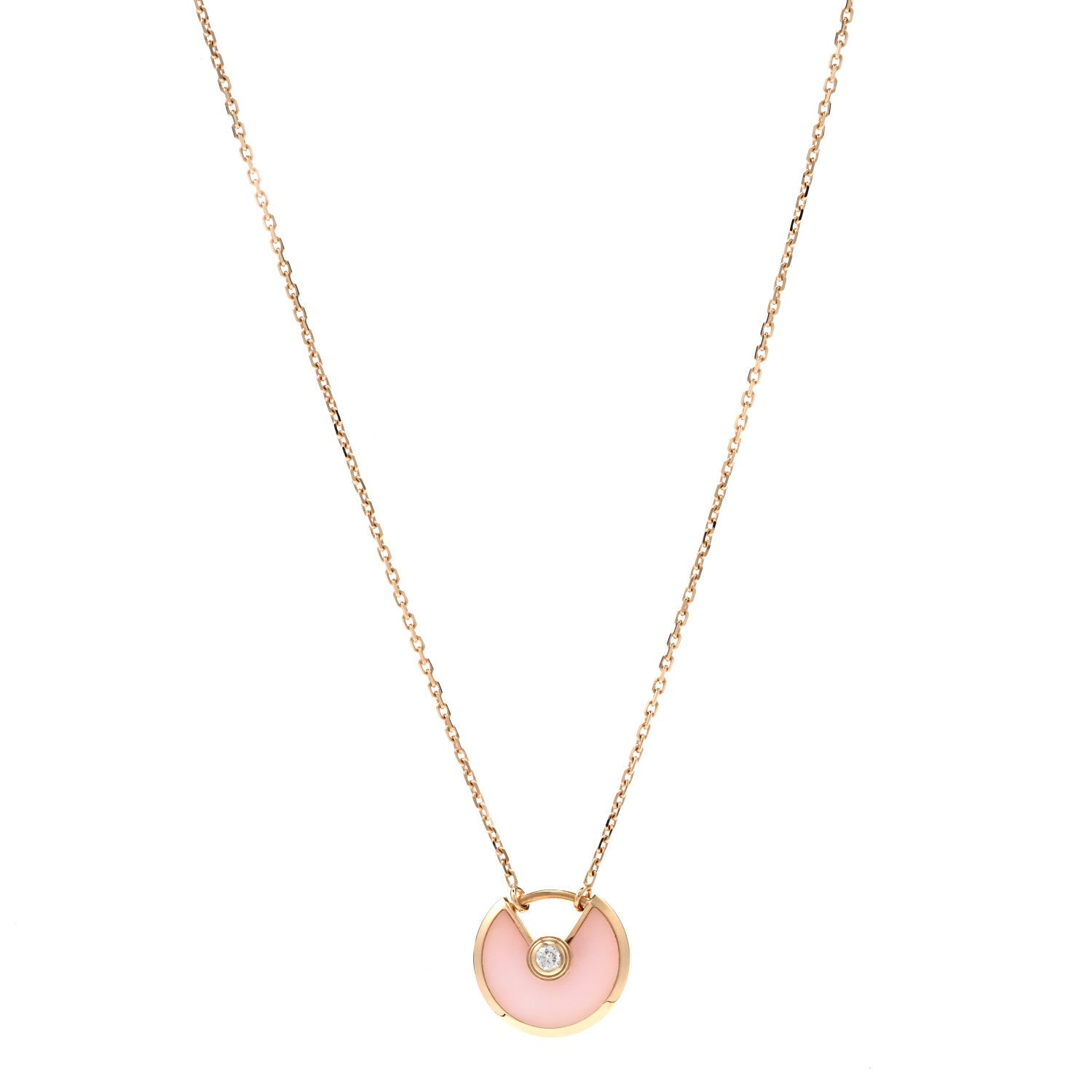 18K Pink Gold Diamond Pink Opal XS Amulette de Cartier Pendant Necklace