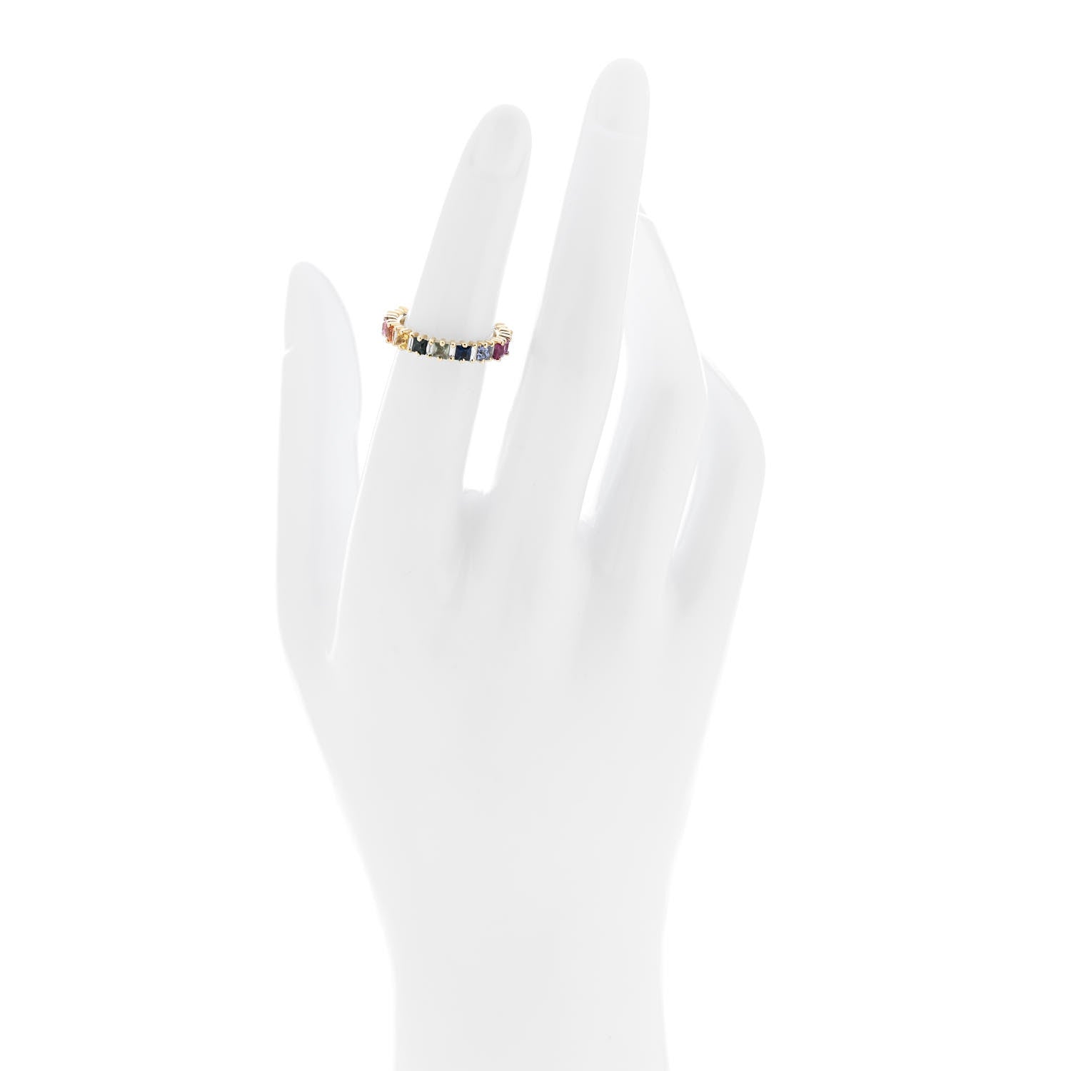 18K Yellow Gold Diamond Sapphire Princess Cut Rainbow Band Ring 48 4.5