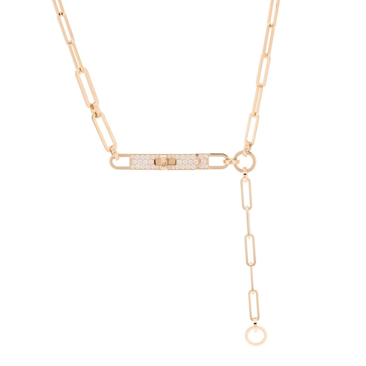 18K Rose Gold Diamond Pave PM Kelly Chaine Lariat Necklace ST