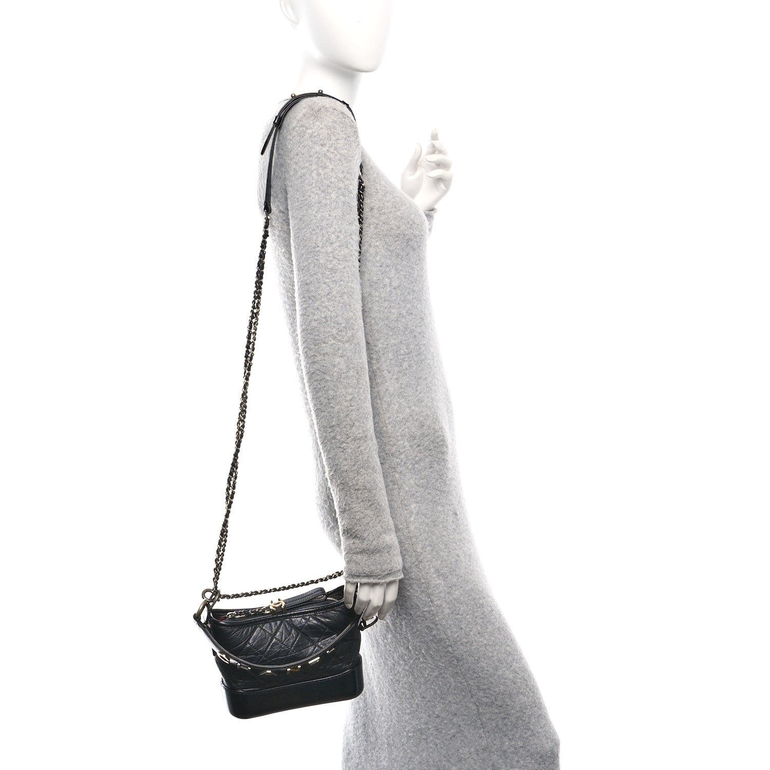 Aged Calfskin Quilted Small Gabrielle Logo Hobo Black