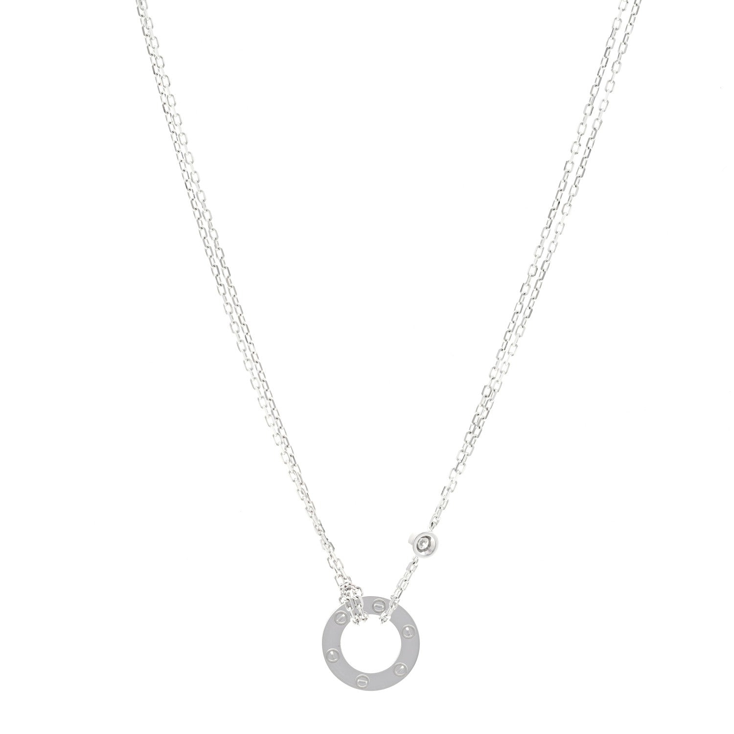 18K White Gold 2 Diamond LOVE Necklace