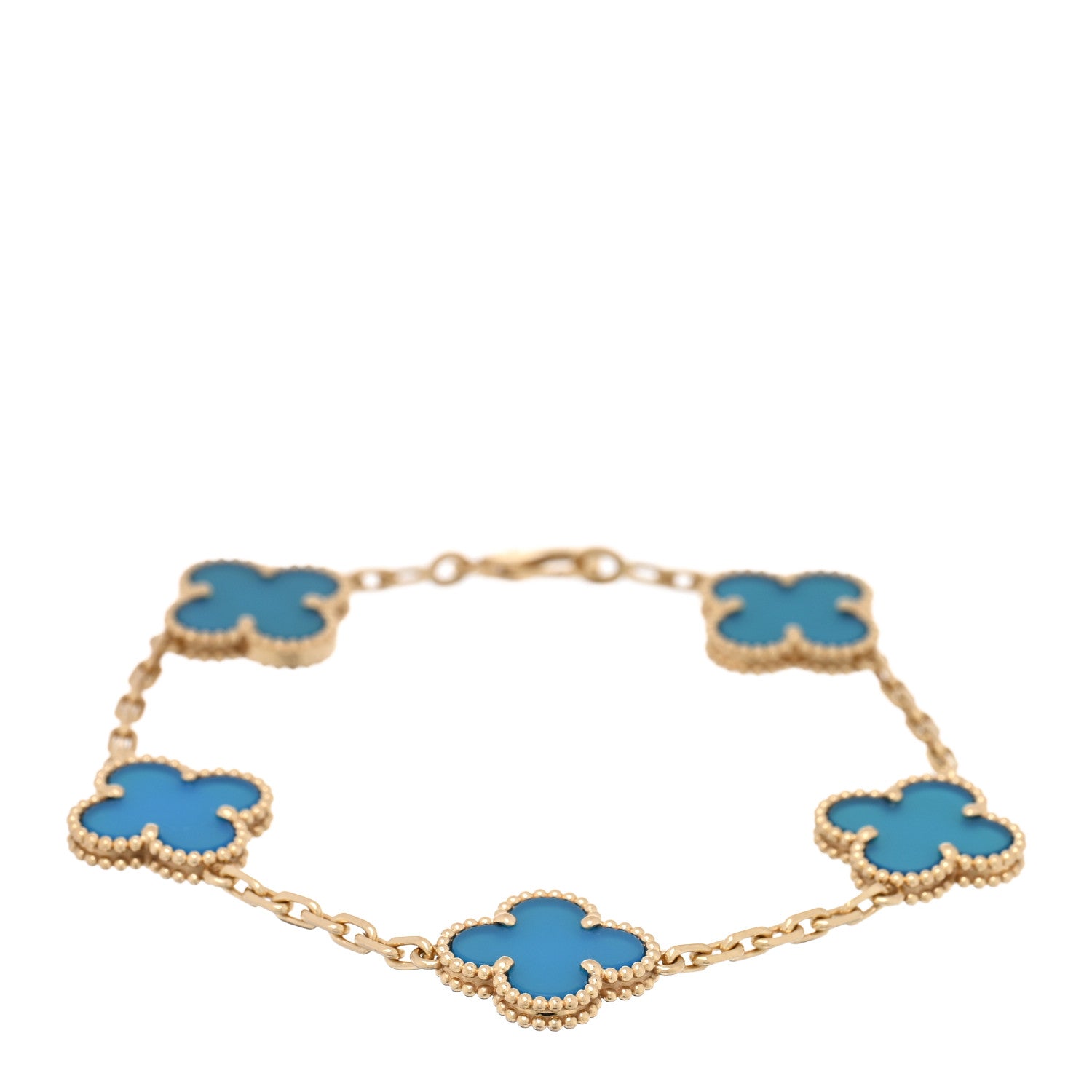 18K Yellow Gold Blue Agate 5 Motifs Vintage Alhambra Bracelet