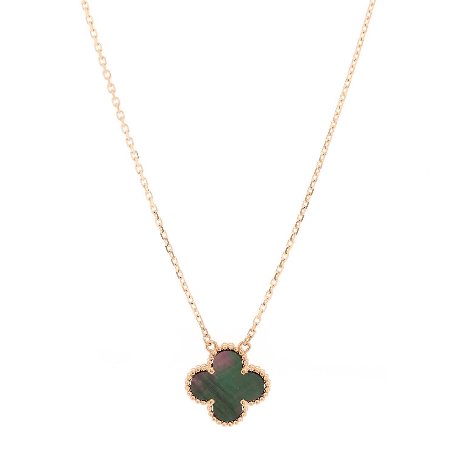 18K Rose Gold Gray Mother of Pearl Vintage Alhambra Pendant Necklace