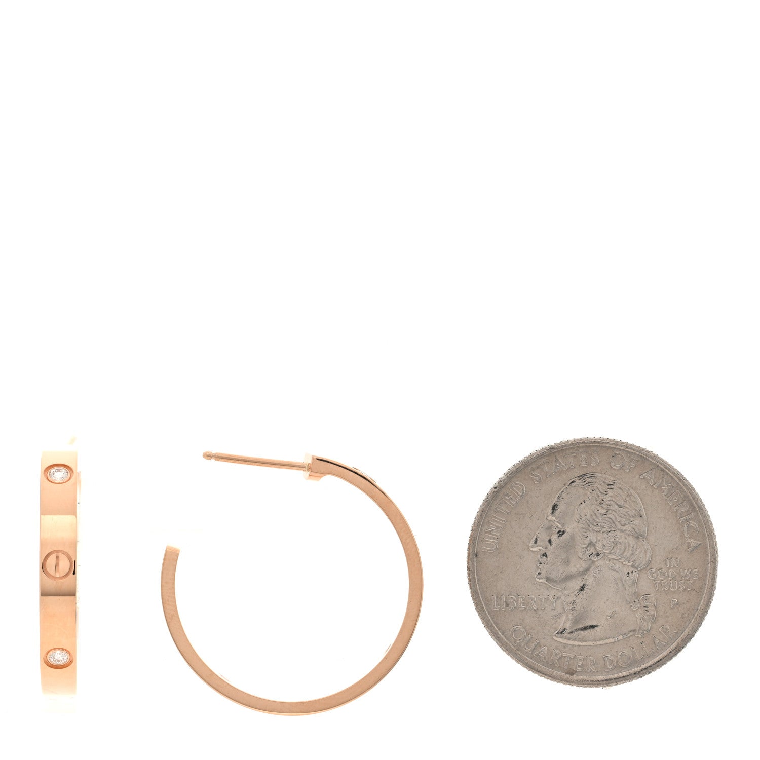 18K Pink Gold 3 Diamond 3.5mm LOVE Hoop Earrings