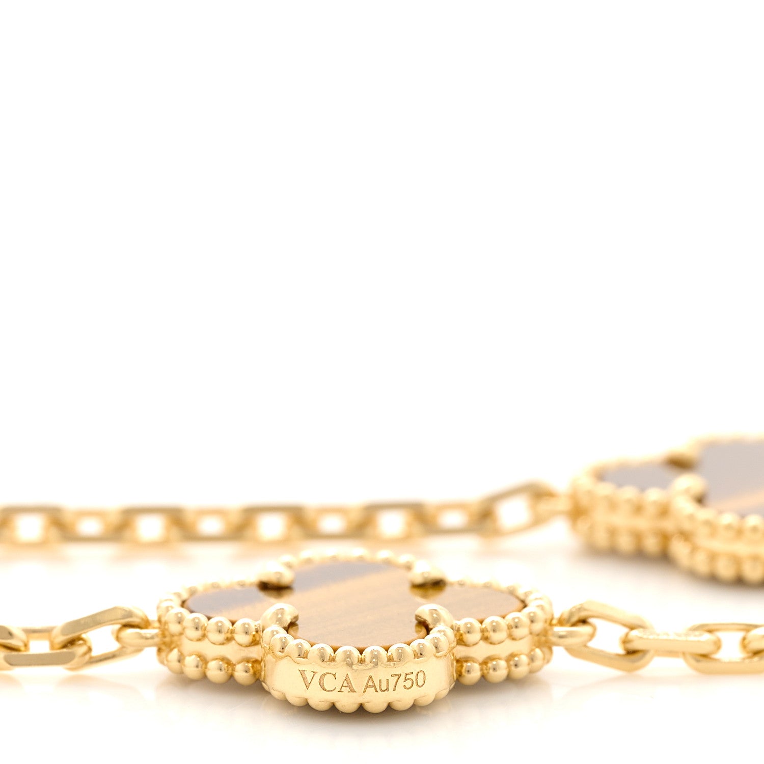 18K Yellow Gold Tiger Eye 20 Motifs Vintage Alhambra Necklace