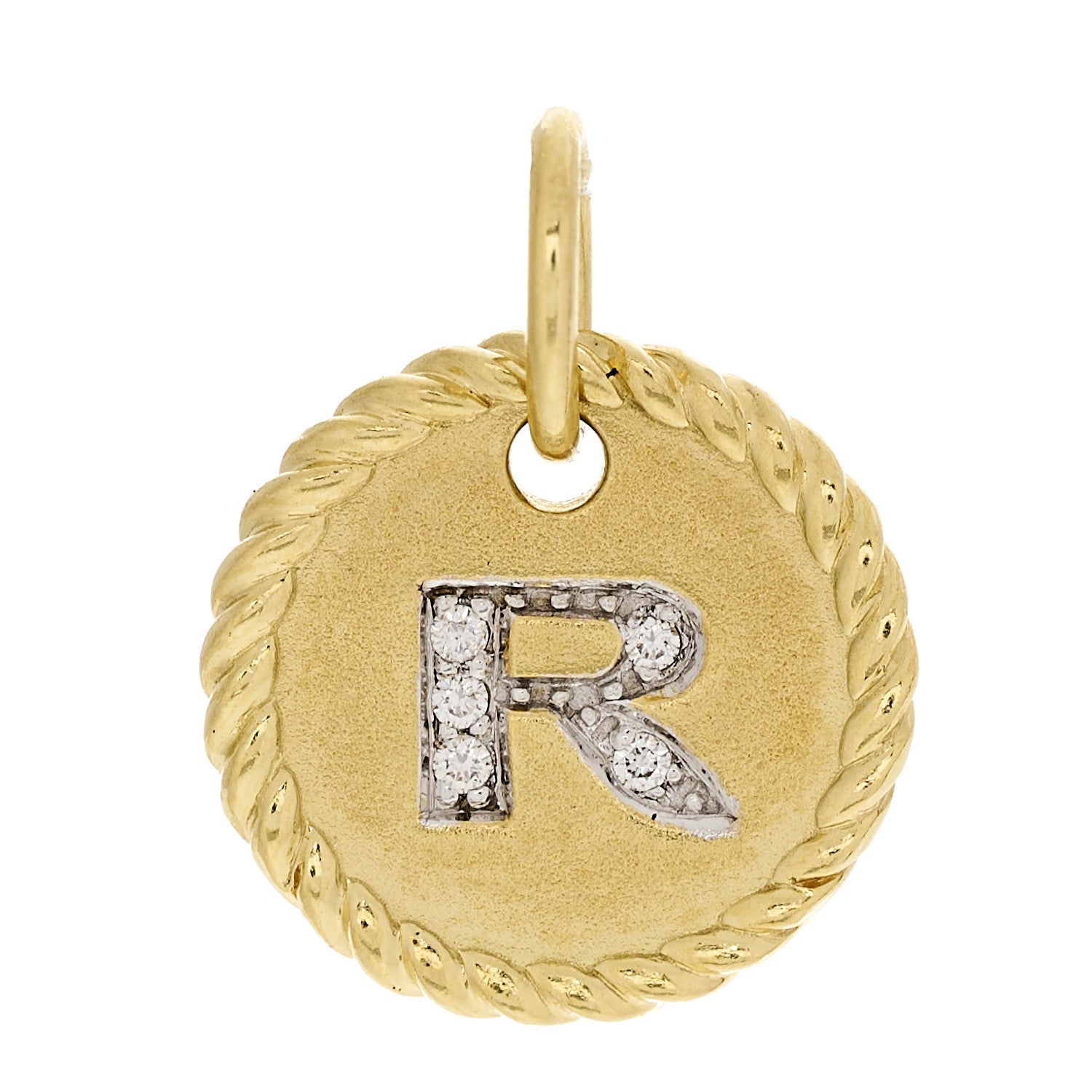 18K Yellow Gold Diamond Initial R Charm Pendant