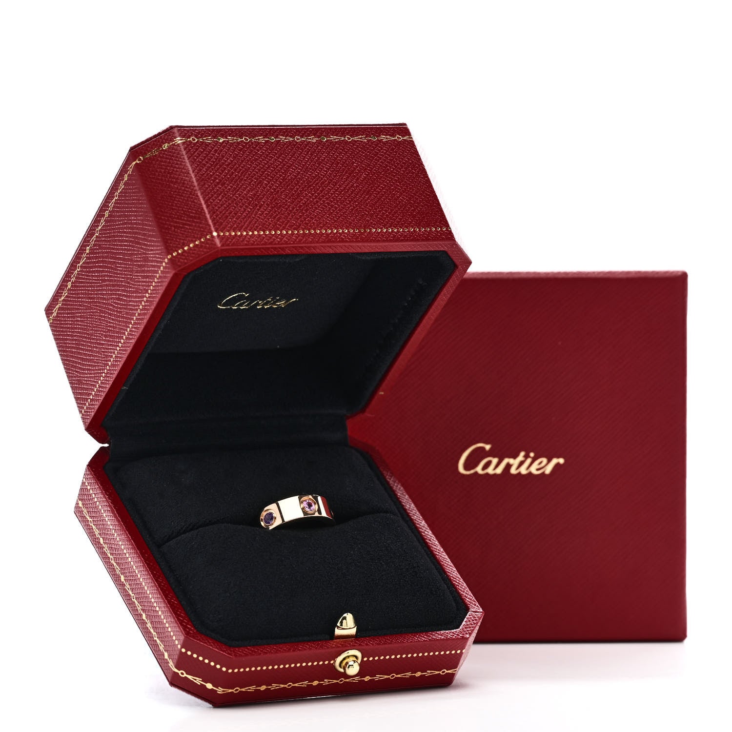 18K Pink Gold Sapphire Garnet Amethyst 5.5mm LOVE Ring 47 4.25