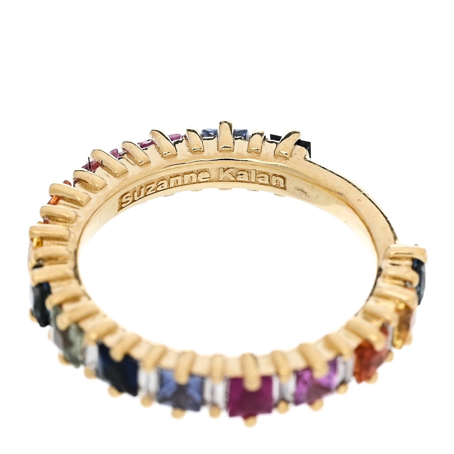 18K Yellow Gold Diamond Sapphire Princess Cut Rainbow Band Ring 48 4.5