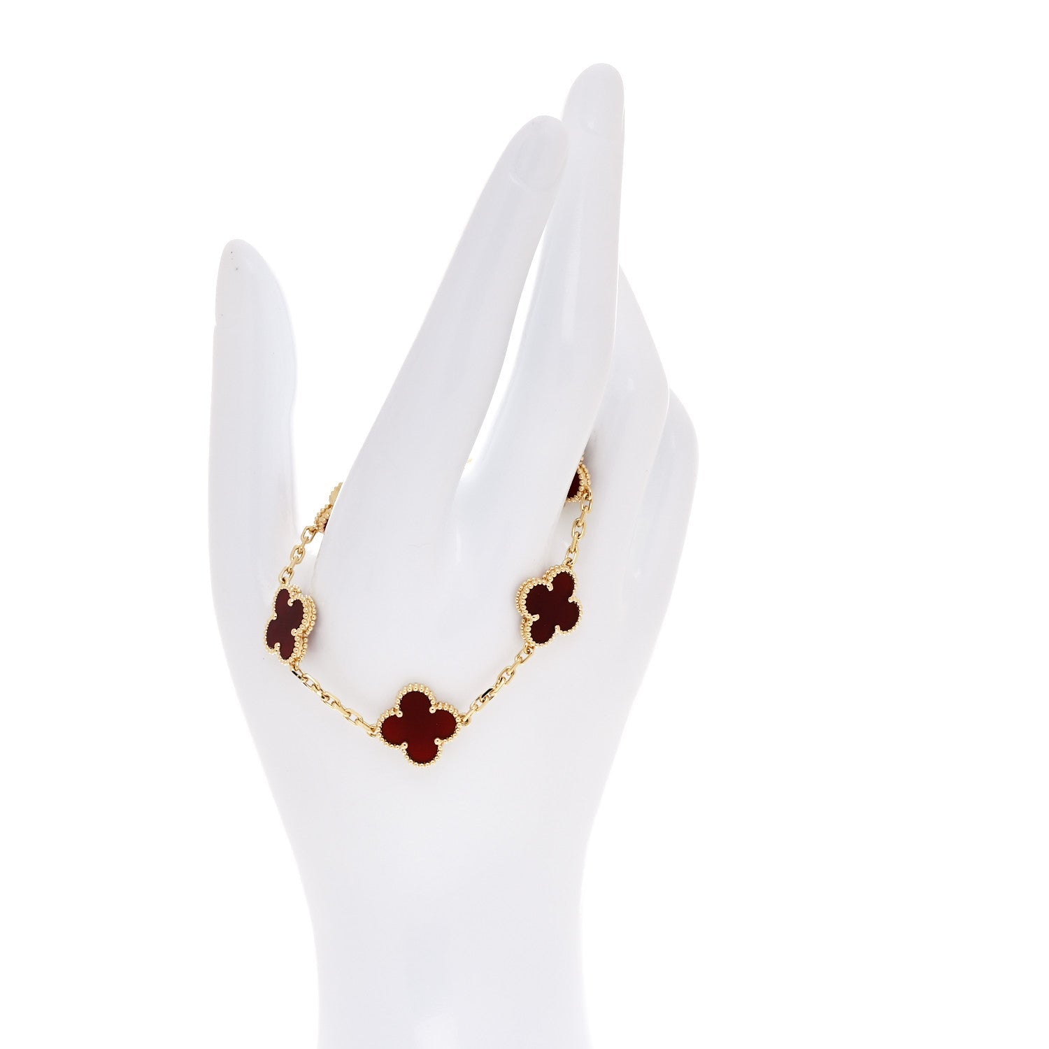 18K Yellow Gold Carnelian 5 Motifs Vintage Alhambra Bracelet