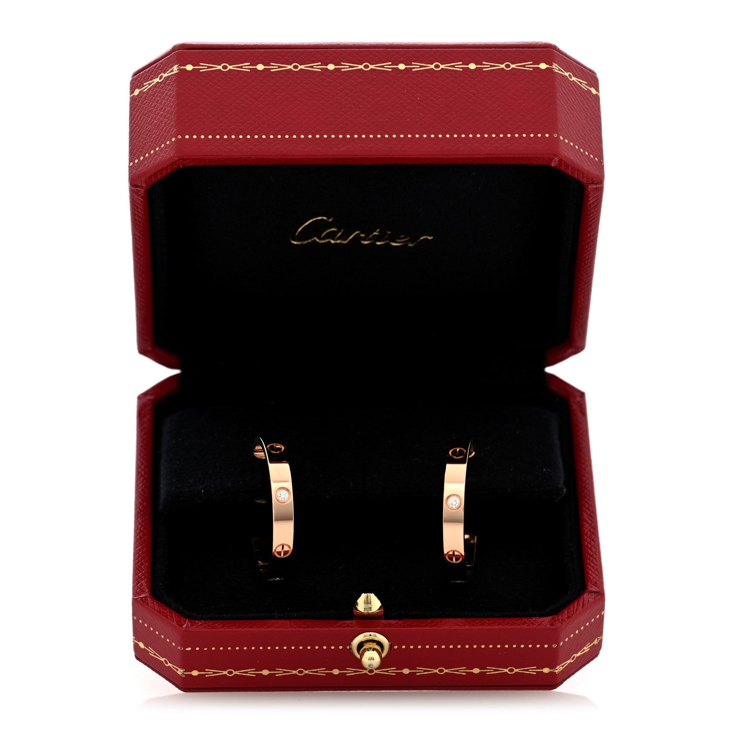 18K Pink Gold 3 Diamond 3.5mm LOVE Hoop Earrings