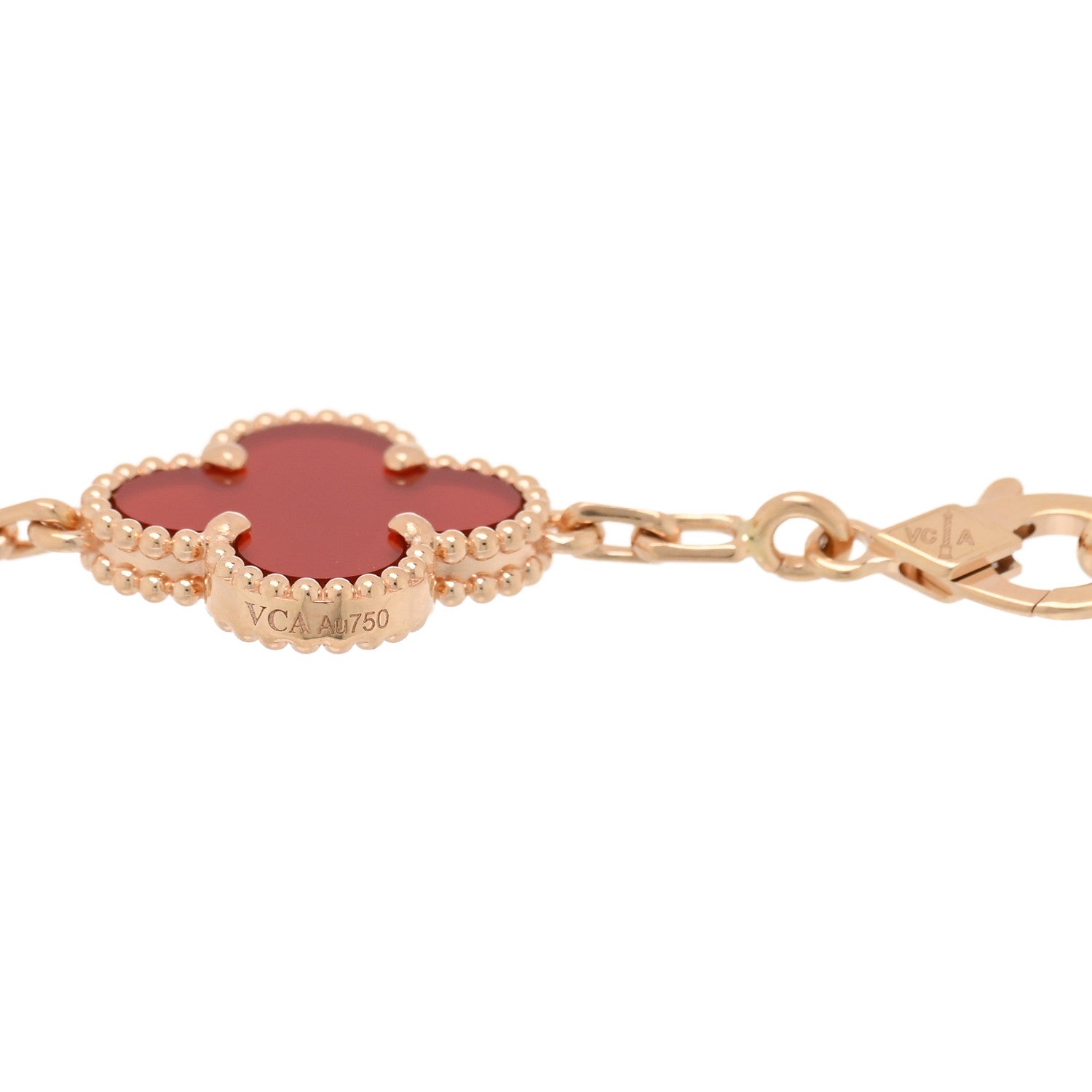 18K Rose Gold Carnelian 5 Motifs Guilloche Vintage Alhambra Bracelet