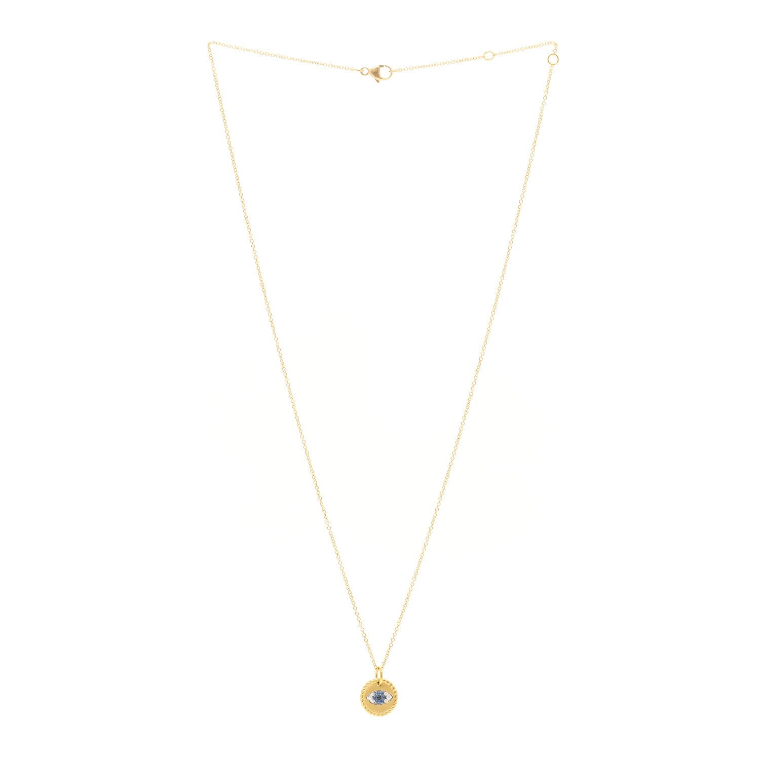 18K Yellow Gold Blue Sapphire Diamond Evil Eye Necklace