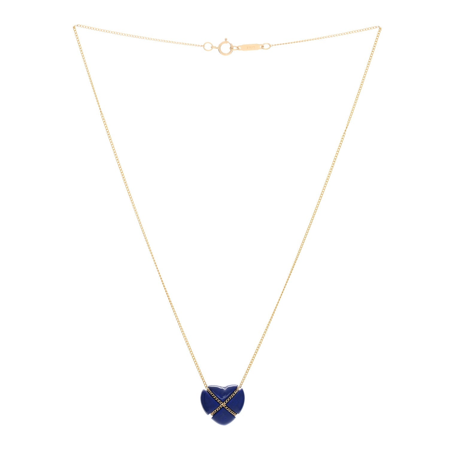 18K Yellow Gold Lapis Lazuli Crossover Heart Pendant Necklace