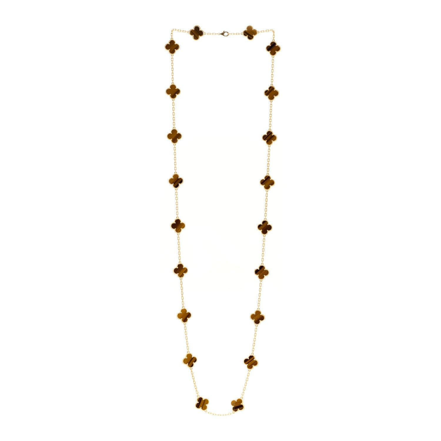 18K Yellow Gold Tiger Eye 20 Motifs Vintage Alhambra Necklace