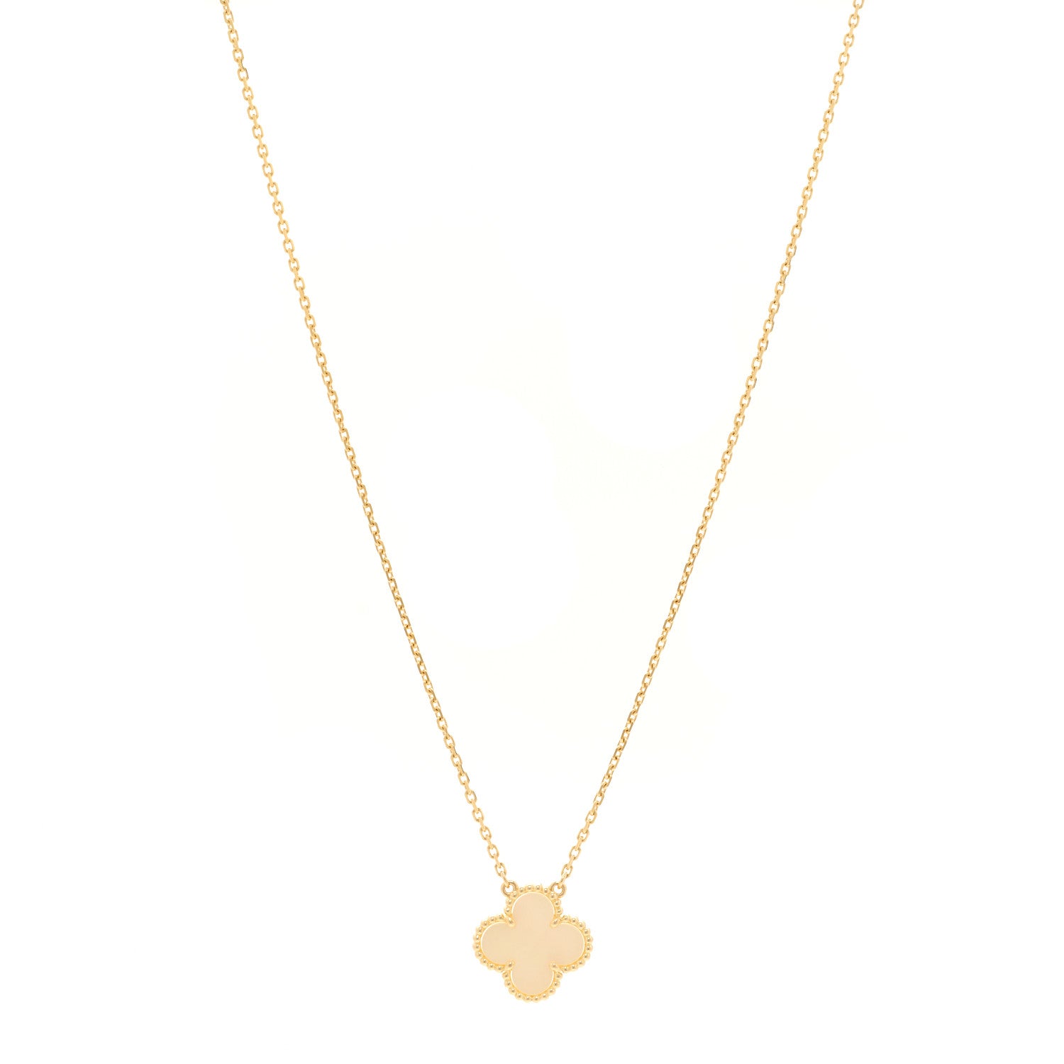 18K Yellow Gold Mother of Pearl Vintage Alhambra Pendant Necklace