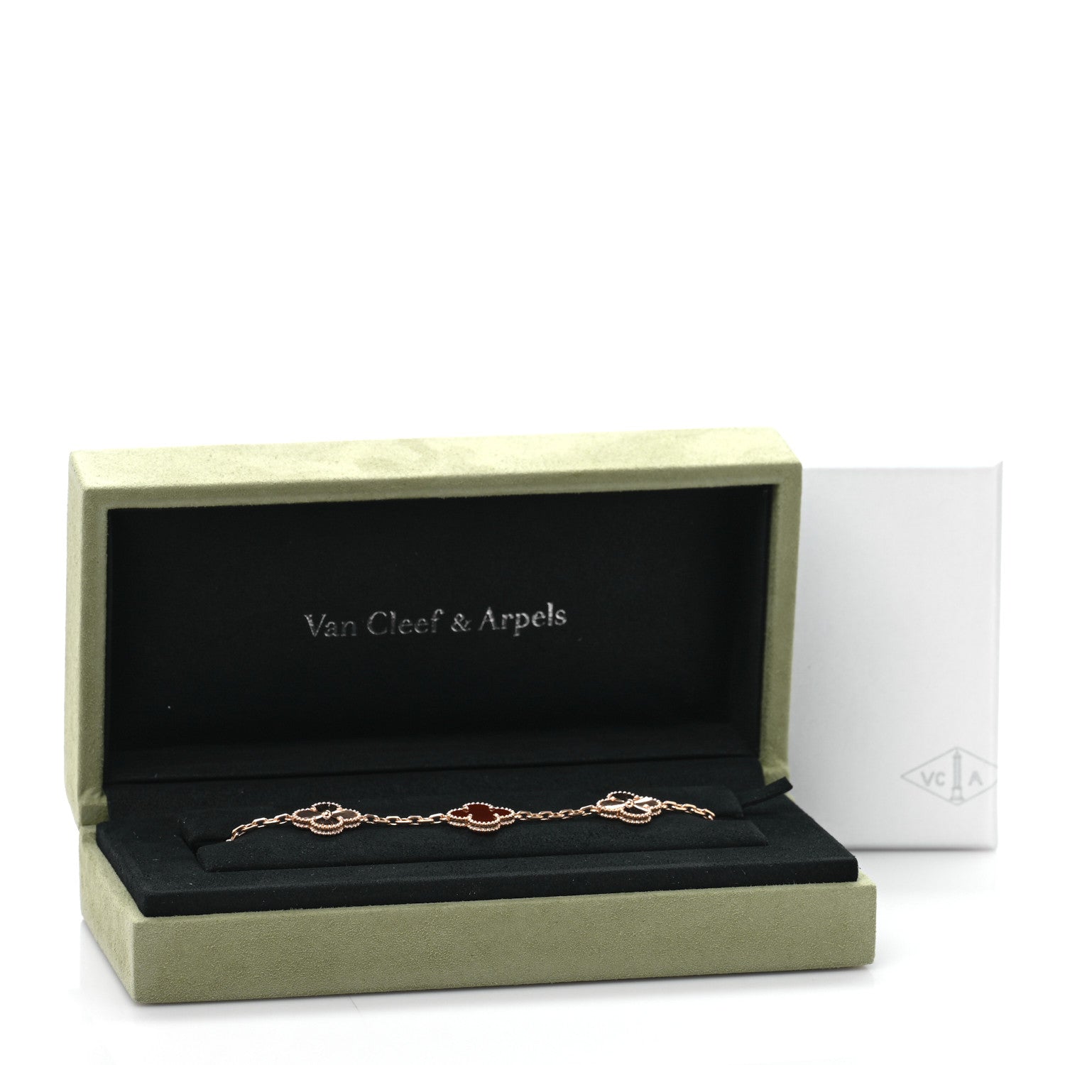 18K Rose Gold Carnelian 5 Motifs Guilloche Vintage Alhambra Bracelet