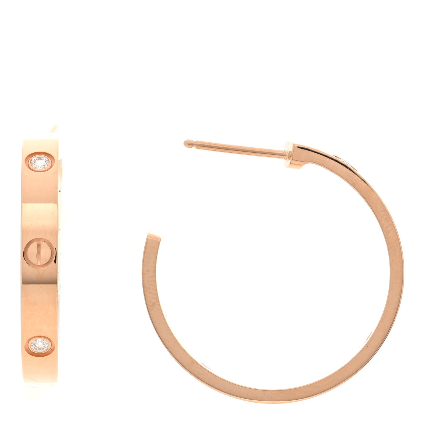 18K Pink Gold 3 Diamond 3.5mm LOVE Hoop Earrings