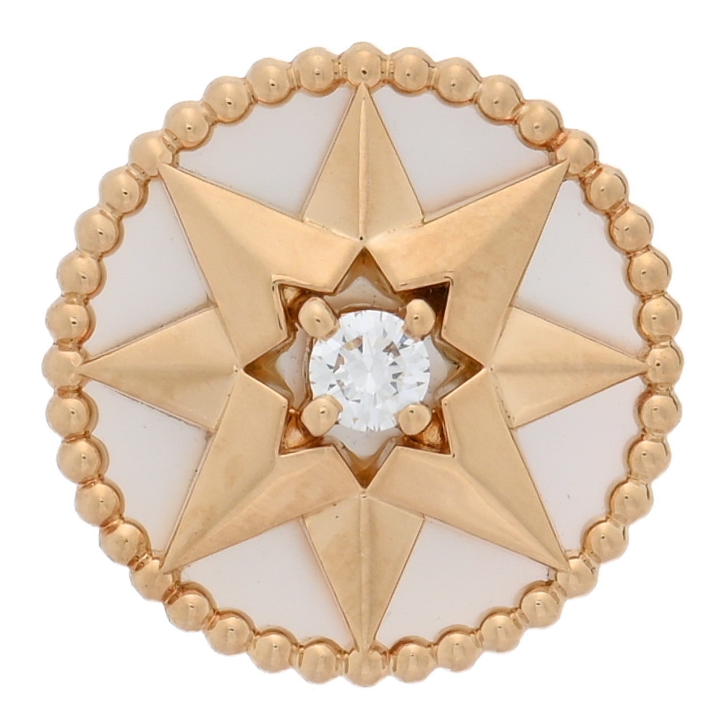 18K Yellow Gold Diamond Mother Of Pearl Medium Rose Des Vents Single Earring