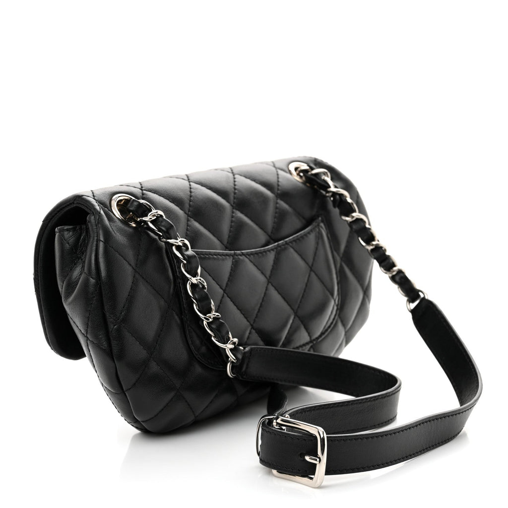 Calfskin Quilted CC Uniform Flap Belt Bag Black