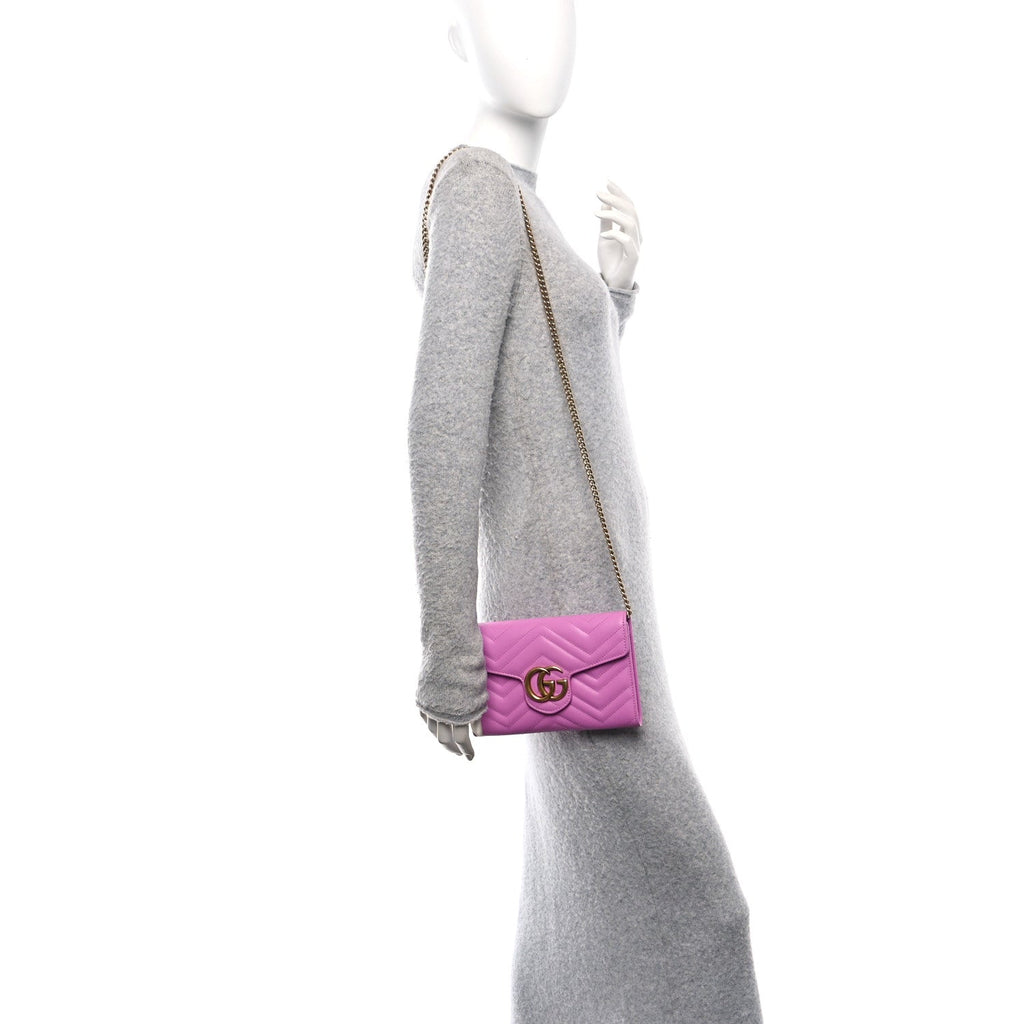 Calfskin Matelasse Mini GG Marmont Chain Wallet Candy Mousse