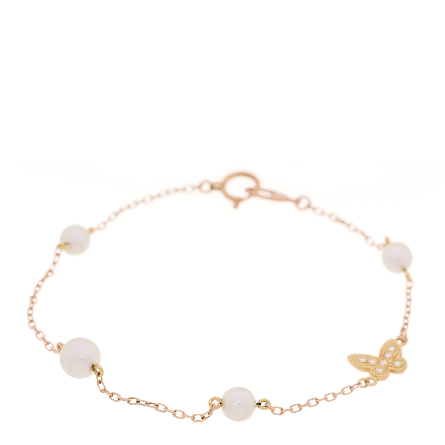 18K Yellow Gold Diamond Akoya Cultured Pearl Butterfly Bracelet
