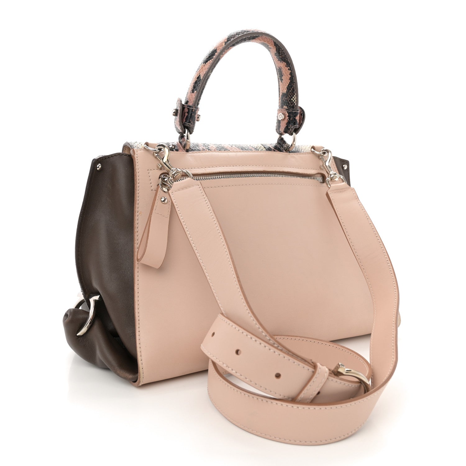 Calfskin Snakeskin Medium Sofia Satchel Beige Brown Multicolor