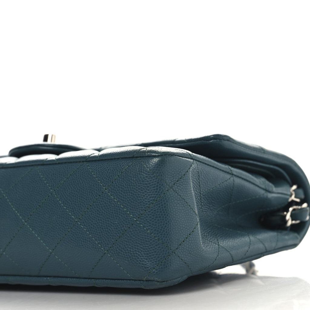 Caviar Quilted Medium Double Flap Turquoise