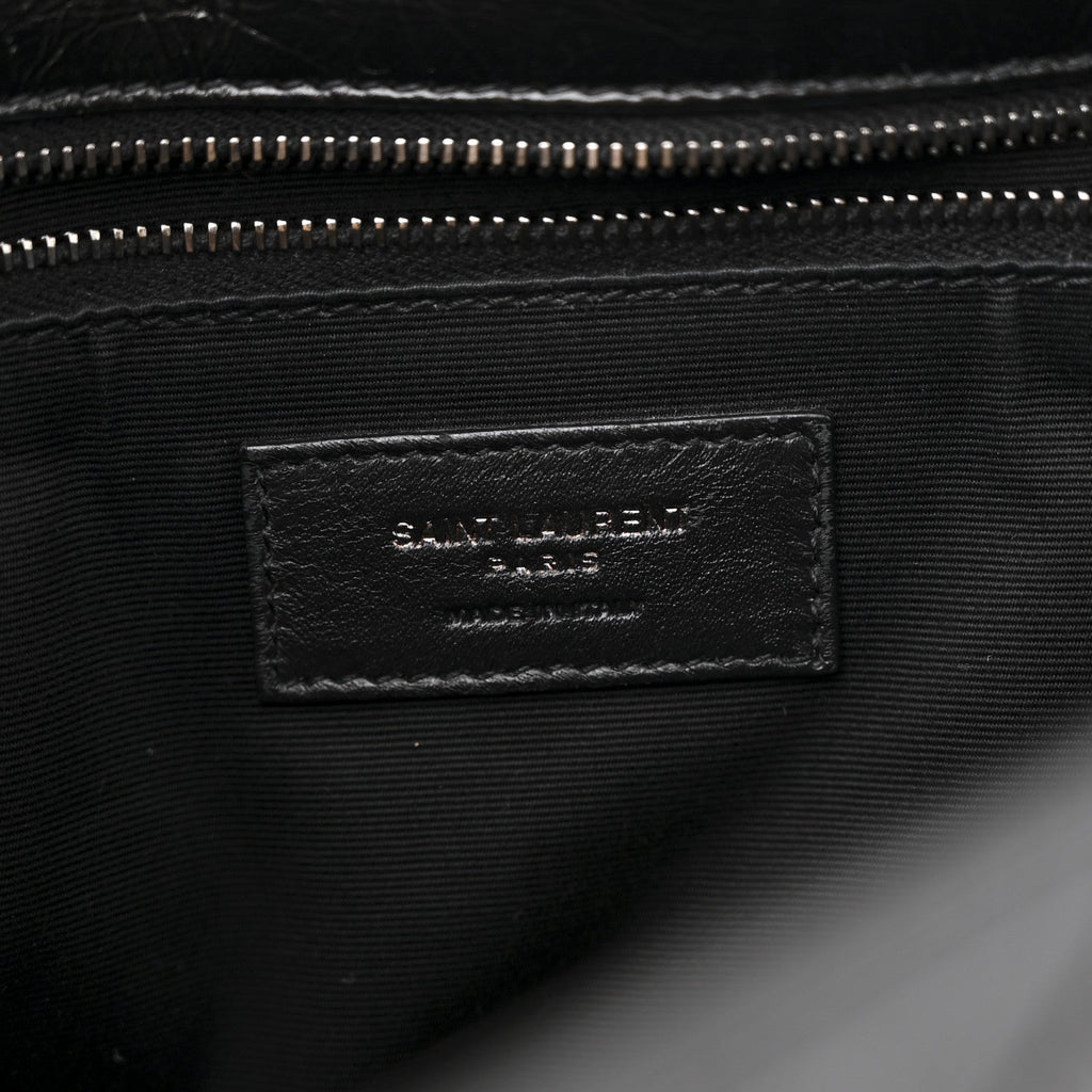 Crinkled Calfskin Matelasse Monogram Medium Niki Chain Satchel Black