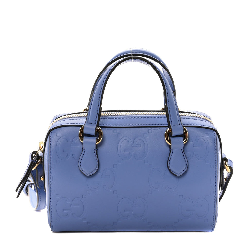 Calfskin Jumbo GG Embossed Super Mini Top Handle Bowler Bag Blue