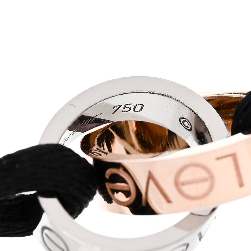 18K White Pink Gold Charity LOVE Adjustable Cord Bracelet Black