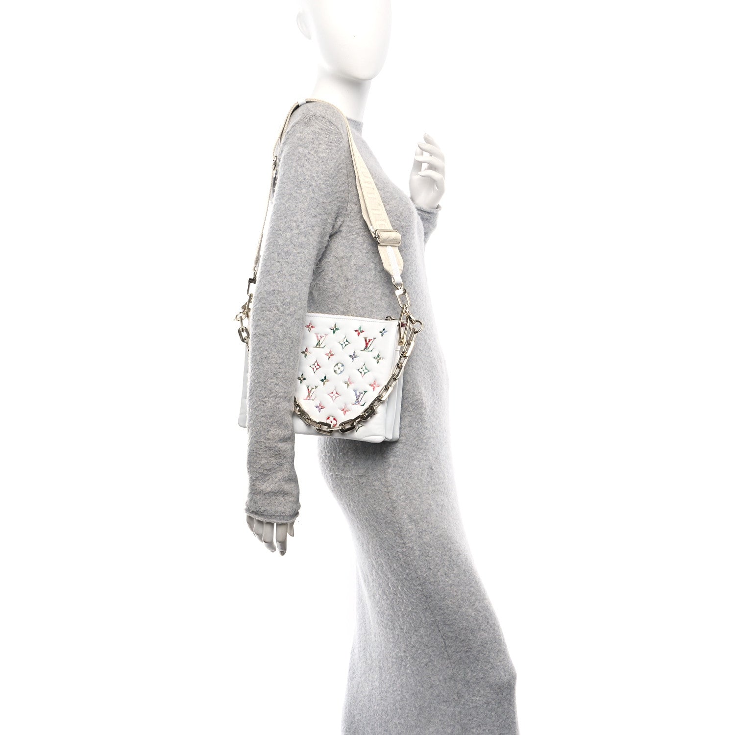 Lambskin Embossed Monogram LV Garden Coussin PM Cream