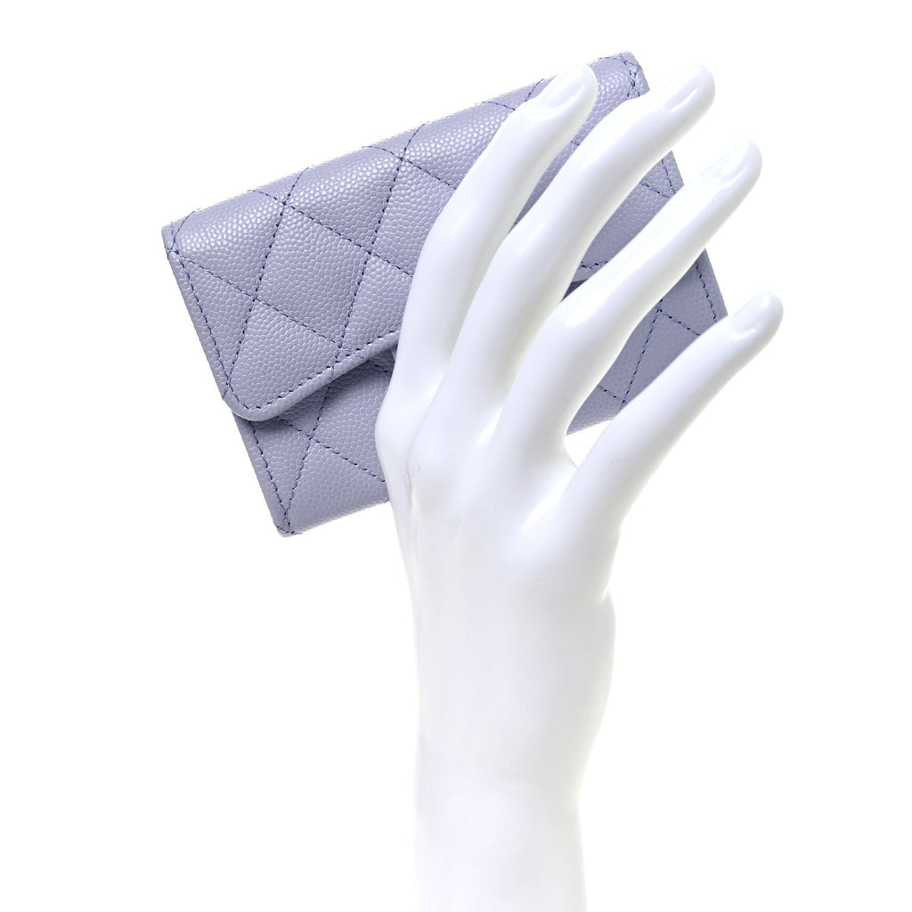 Caviar Quilted Flap Card Holder Wallet Light Purple