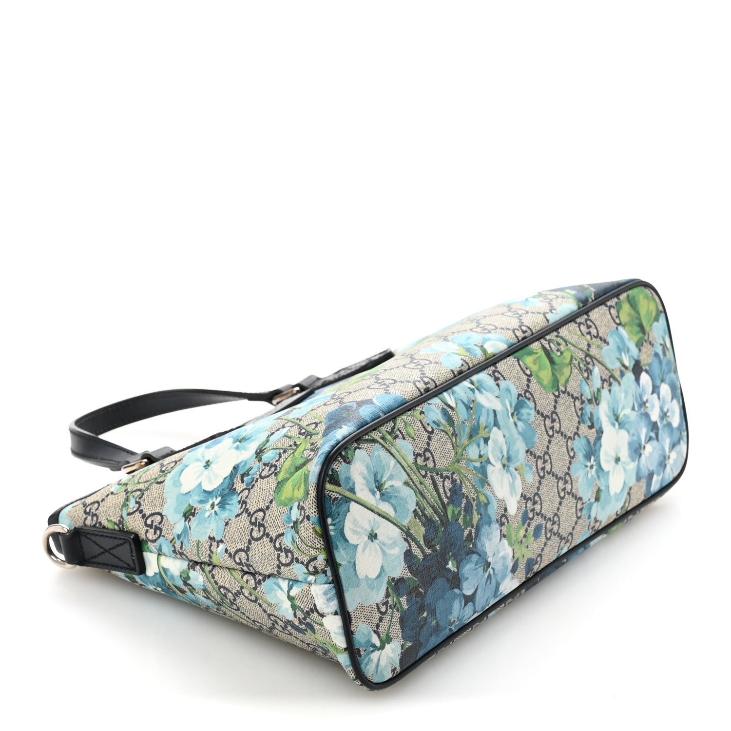 GG Supreme Monogram Blooms Small Zippered Tote Blue