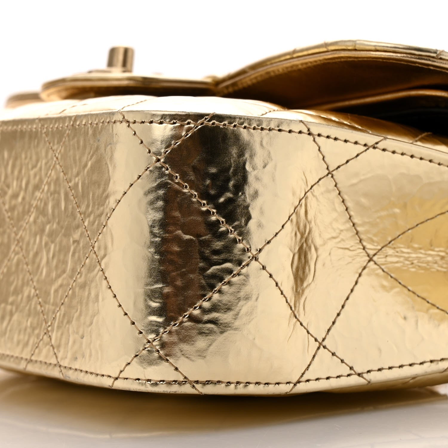 Hammered Metallic Calfskin Quilted Small Double Flap Gold