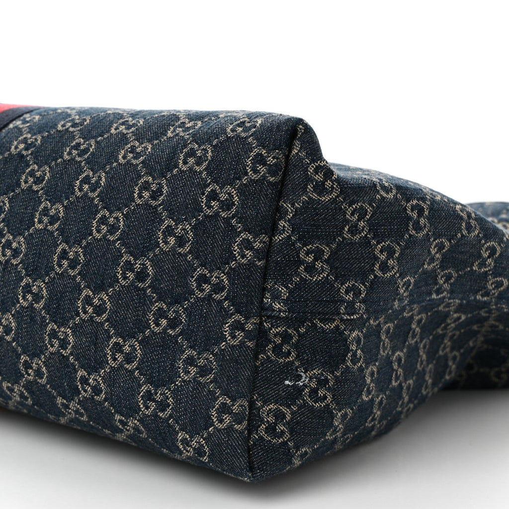 Denim GG Monogram Web Large Giglio Tote Blue