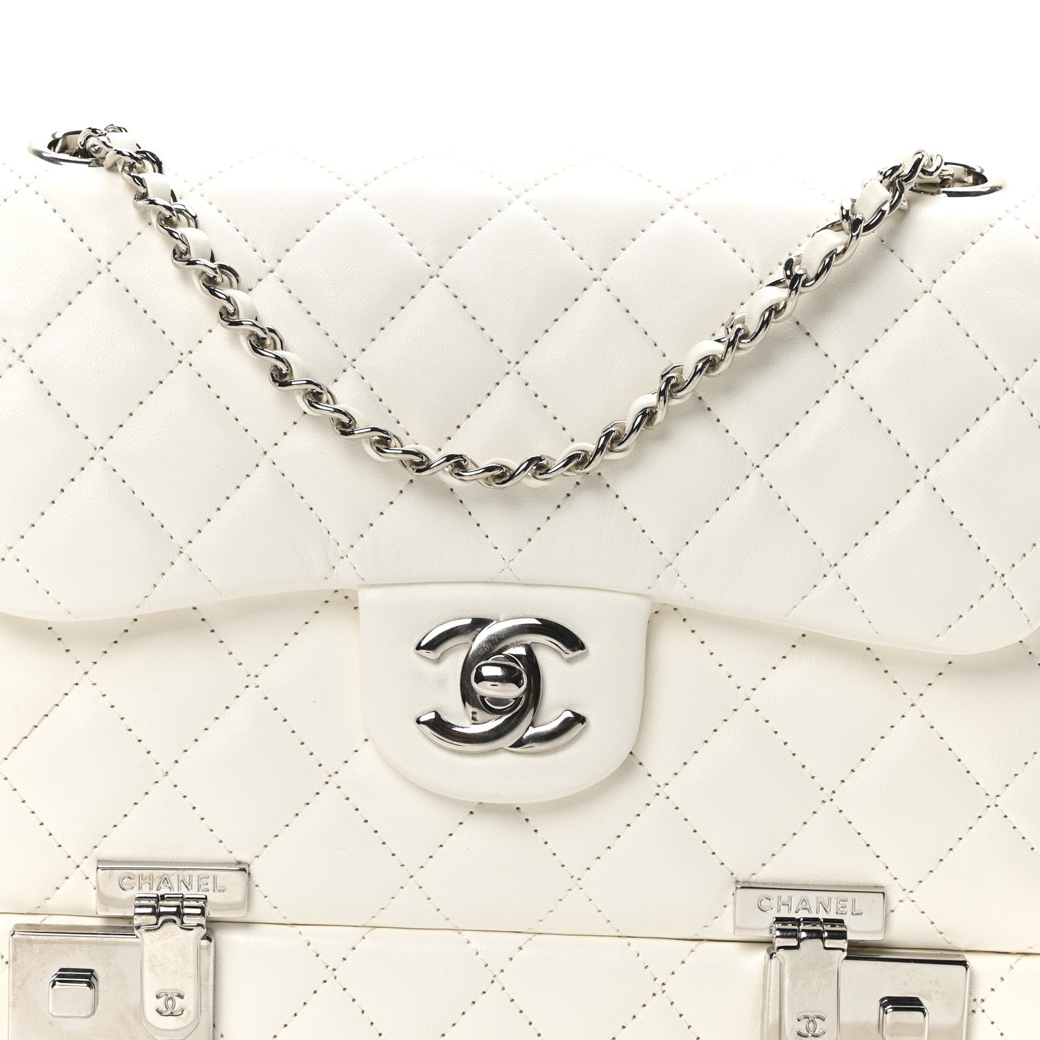 Lambskin Quilted Cockpit Flap Bag White
