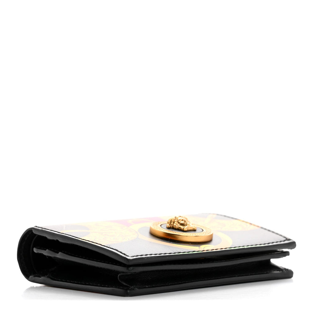 Calfskin Medusa Barocco Rodeo Print Card Holder Wallet Black Multicolor