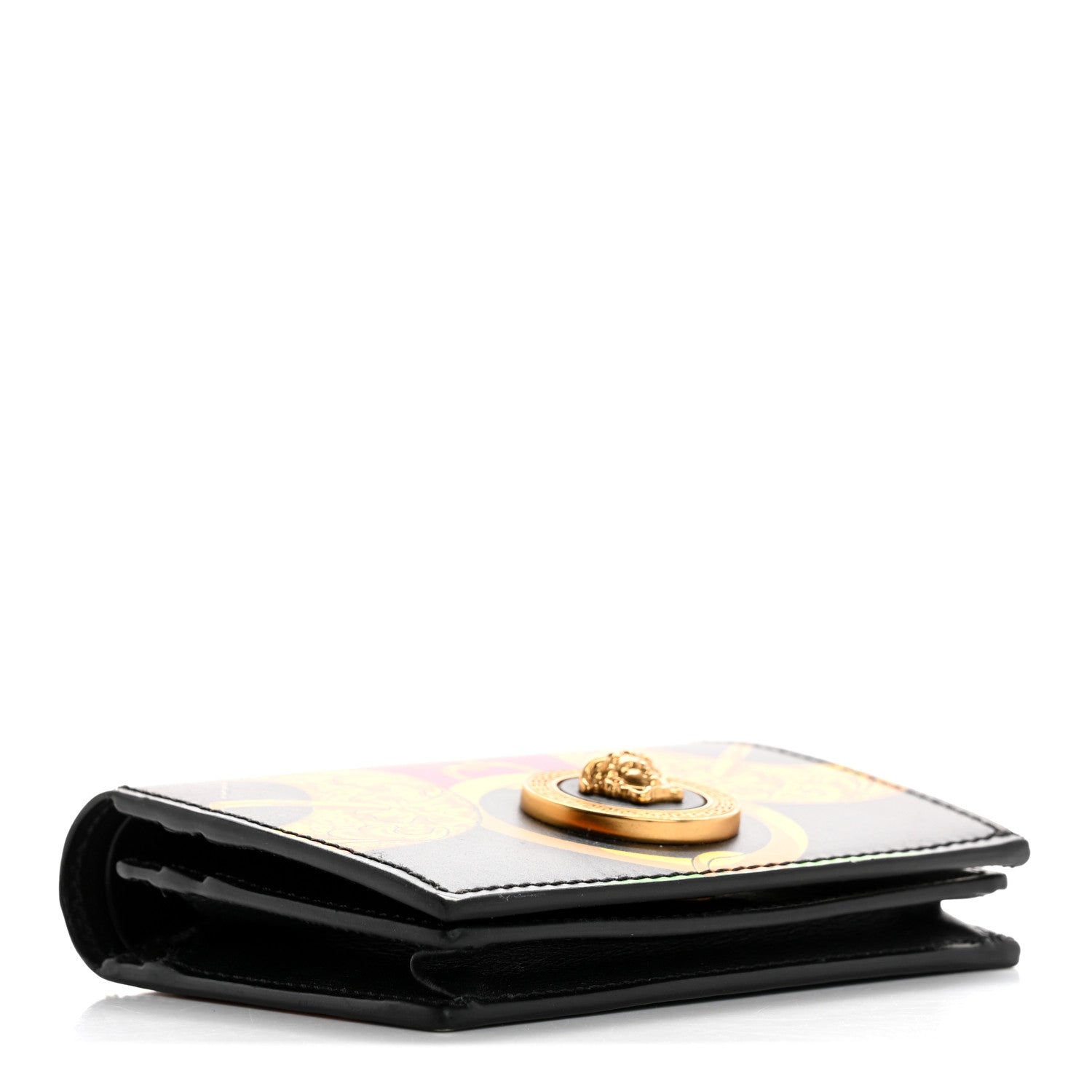 Calfskin Medusa Barocco Rodeo Print Card Holder Wallet Black Multicolor