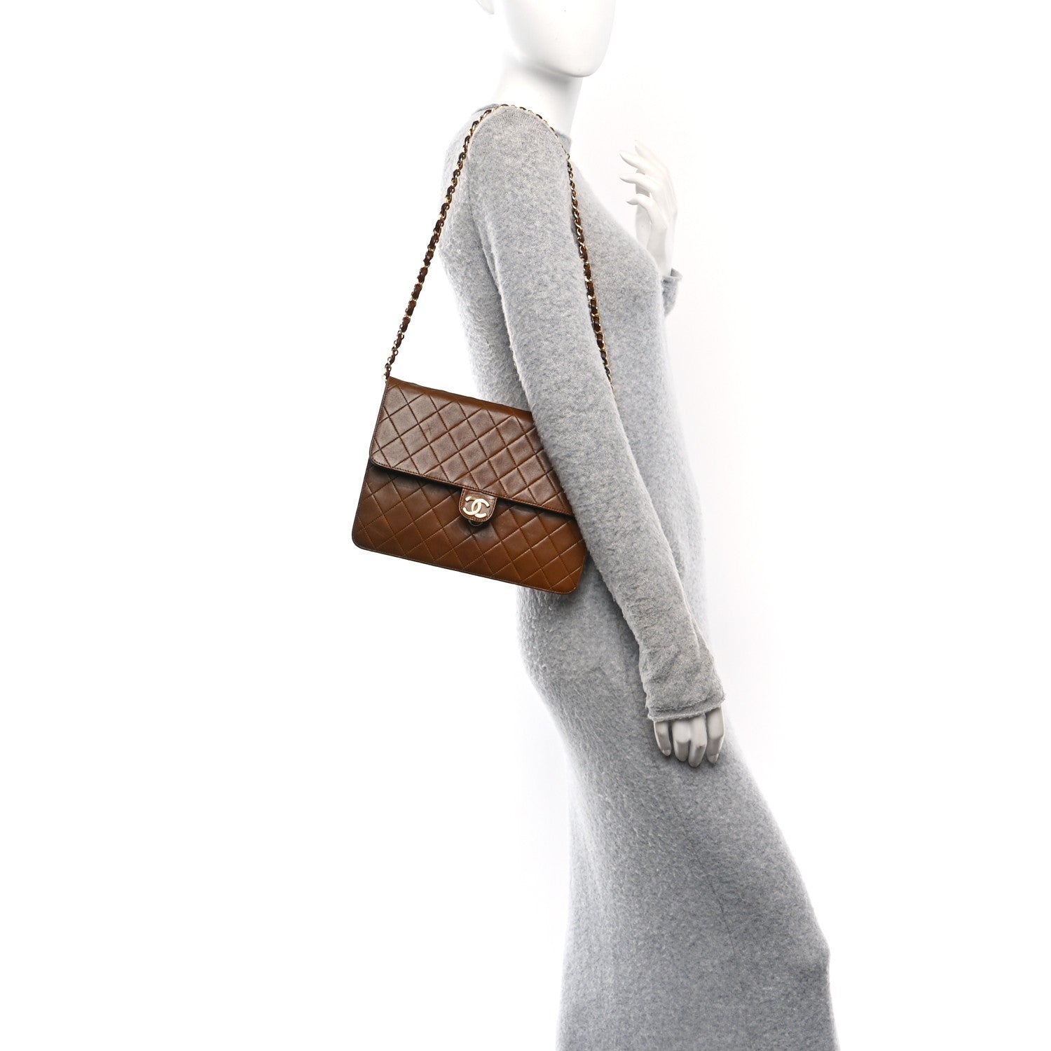 Lambskin Quilted Medium Single Flap Brown