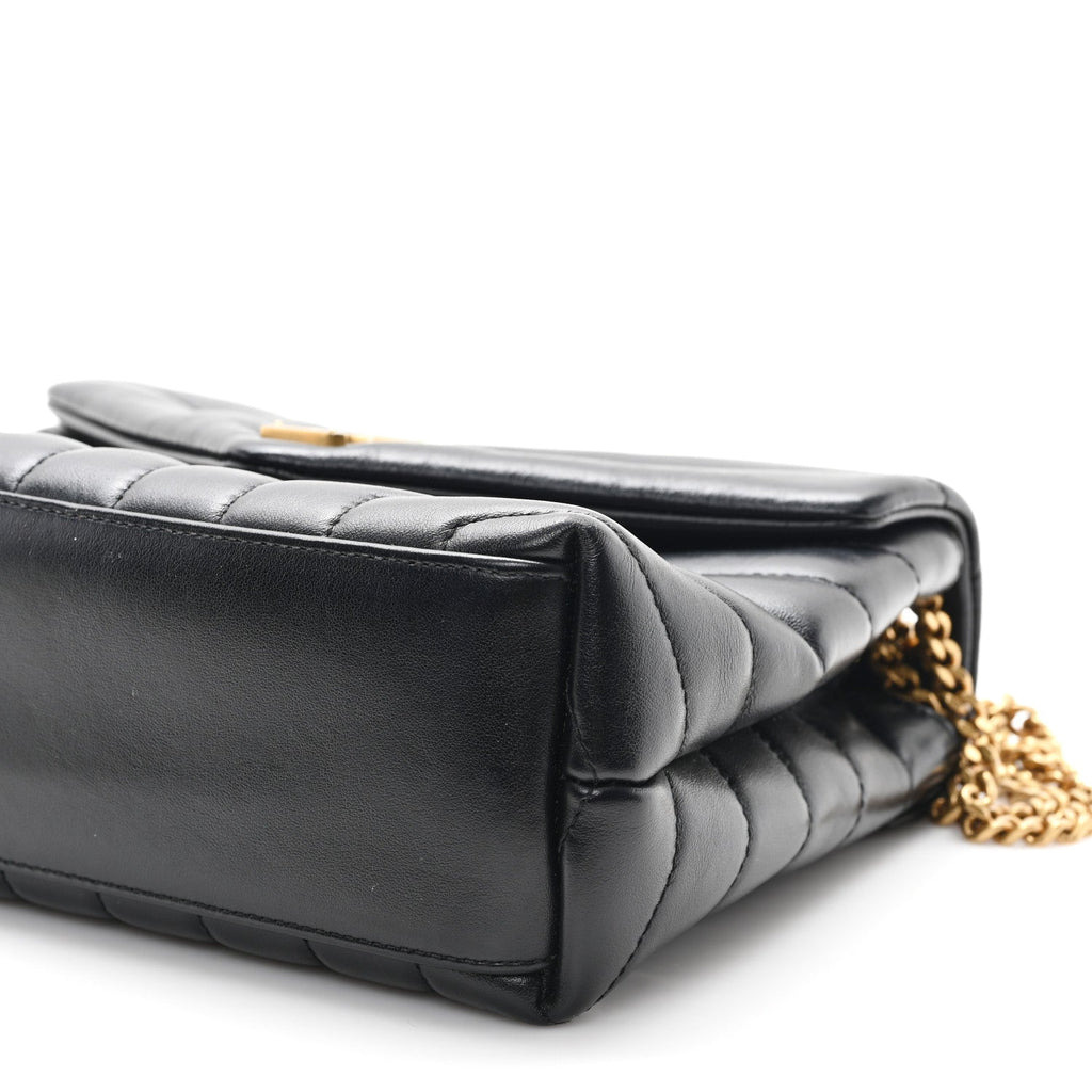 Calfskin Y Quilted Monogram Small Loulou Chain Satchel Black