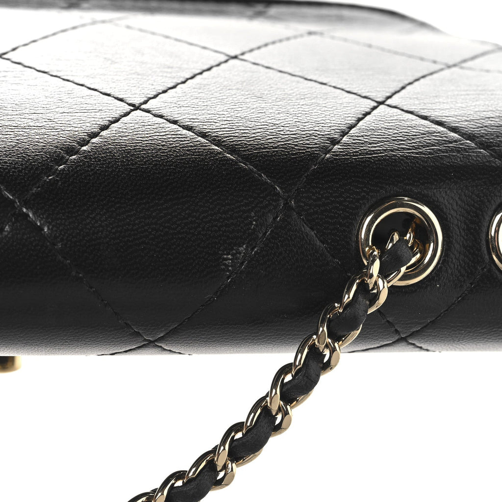 Lambskin Stitched Quilted Flap Black