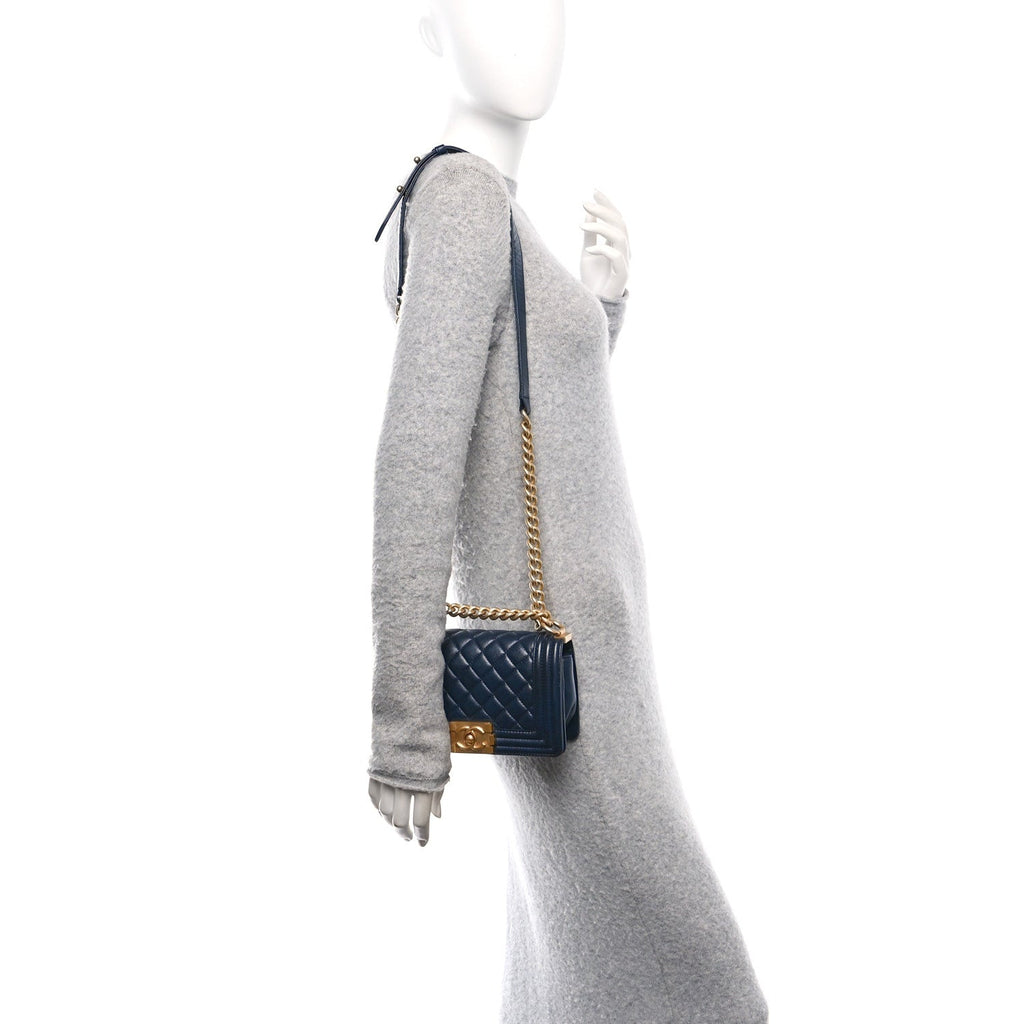 Calfskin Quilted Small Boy Flap Navy