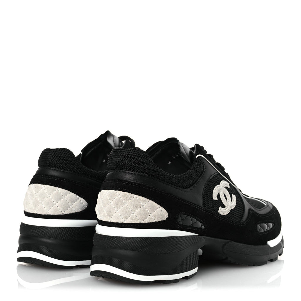 Mixed Fibers Suede Shiny Calfskin Womens CC Sneakers 40.5 Black