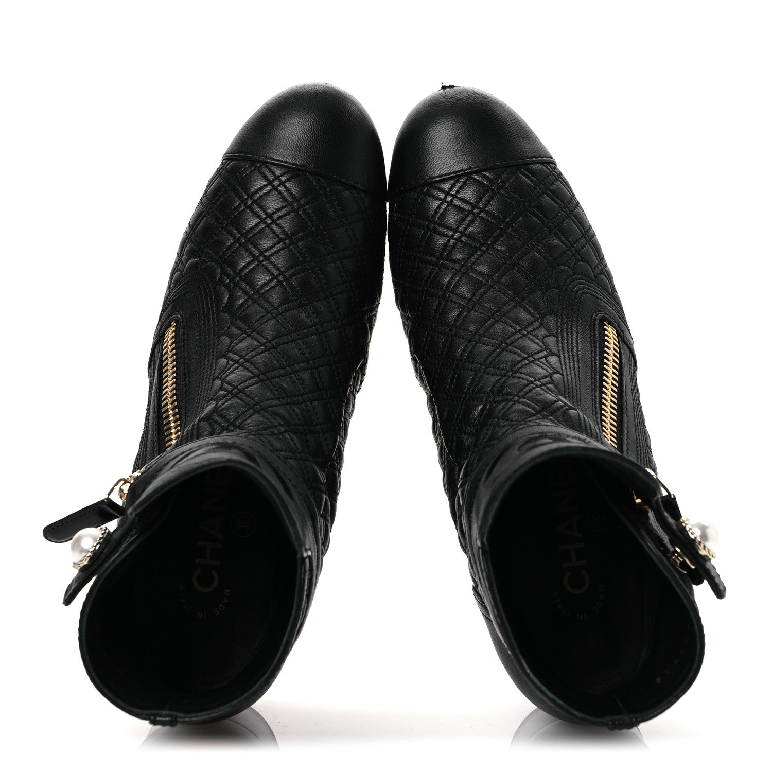 Lambskin Quilted Cap Toe Short Boots 36.5 Black