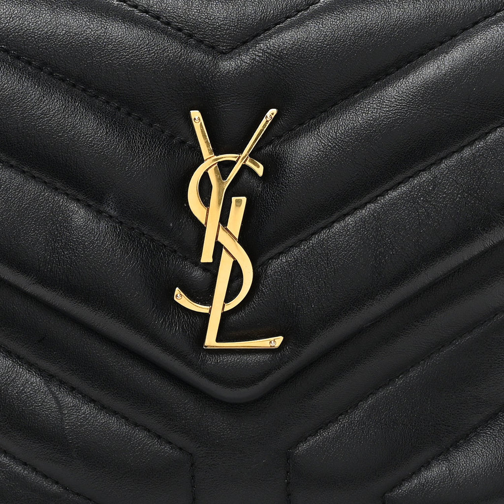 Calfskin Y Quilted Monogram Small Loulou Chain Satchel Black