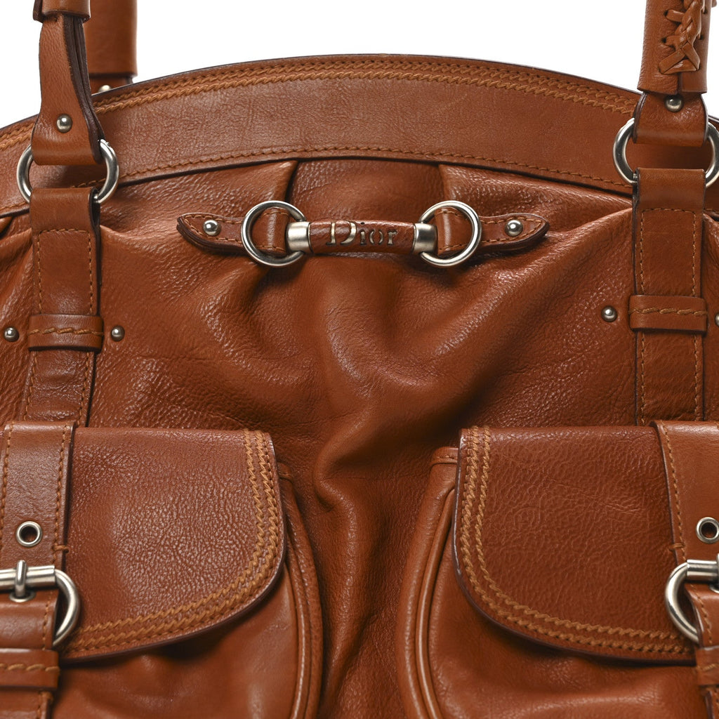 Calfskin My Dior Frame Double Pocket Satchel Brown