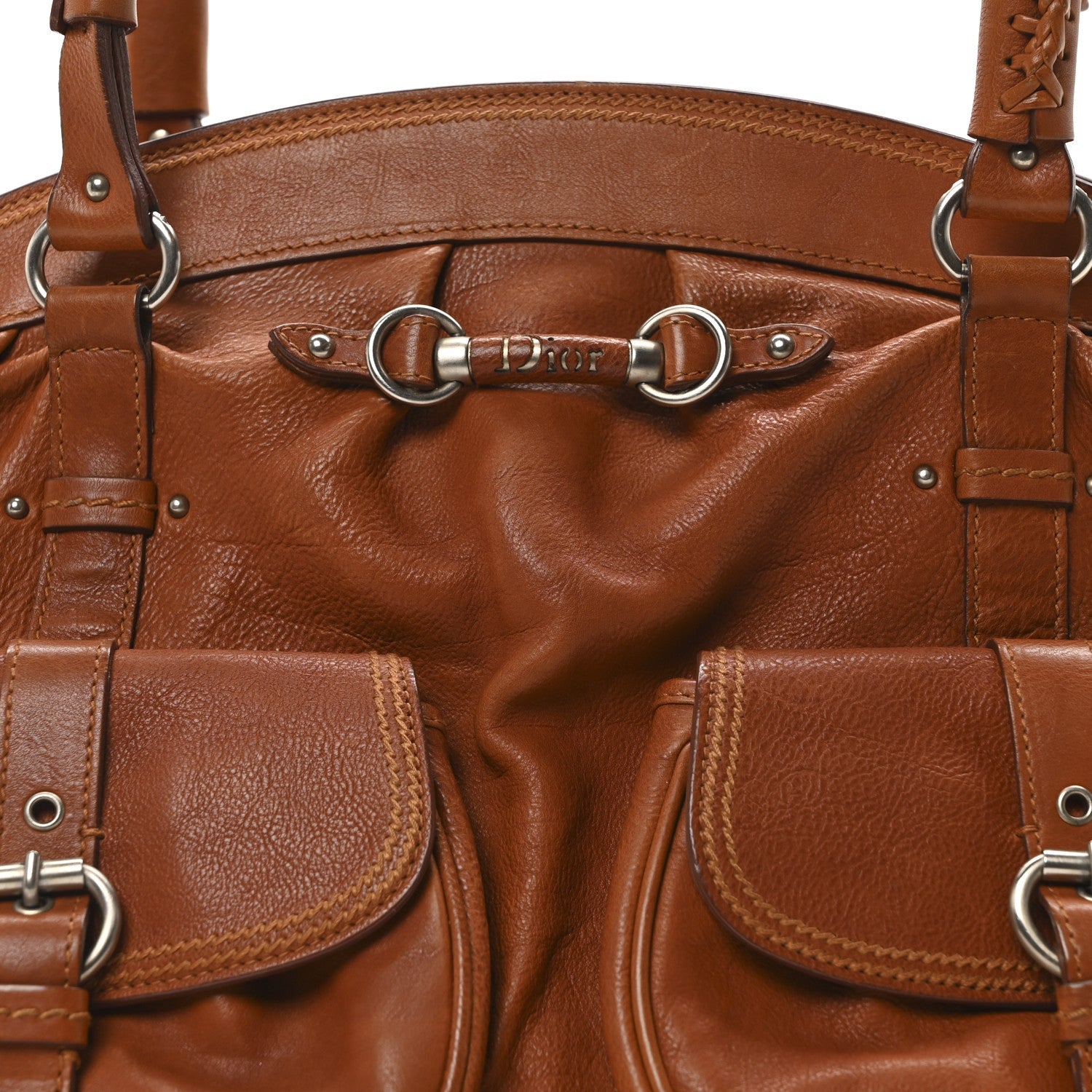Calfskin My Dior Frame Double Pocket Satchel Brown