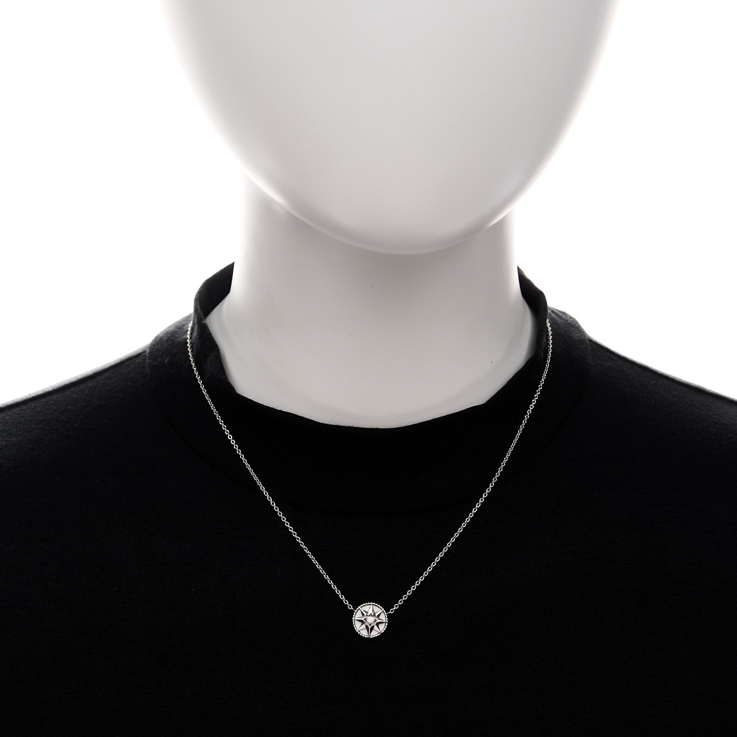 18K White Gold Diamond Mother of Pearl Rose Des Vents Necklace